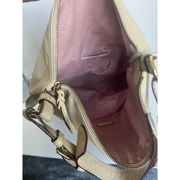 Vintage Dooney & Bourke Dillen XL Ivory Bone Pebbled Leather Hobo Shoulder Bag - Picture 11 of 15